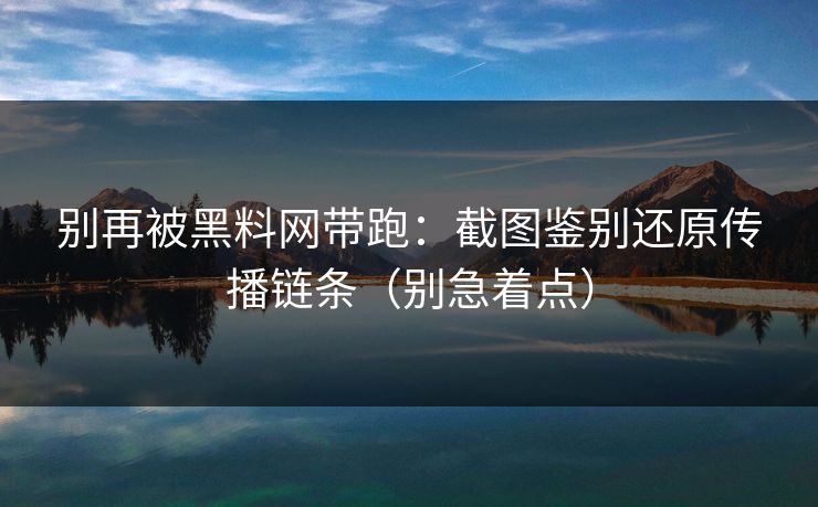 别再被黑料网带跑：截图鉴别还原传播链条（别急着点）