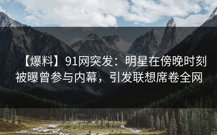 【爆料】91网突发:明星在傍晚时刻被曝曾参与内幕,引发联想席卷全网