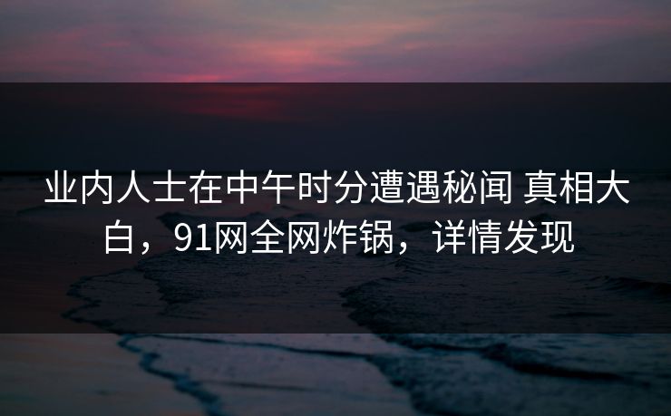 业内人士在中午时分遭遇秘闻 真相大白，91网全网炸锅，详情发现